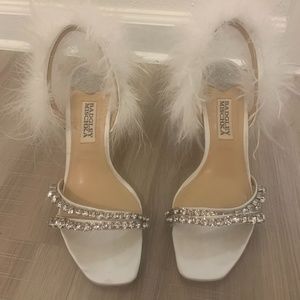 Badgley Mischka Harley Feather-Trim Embellished Sandals